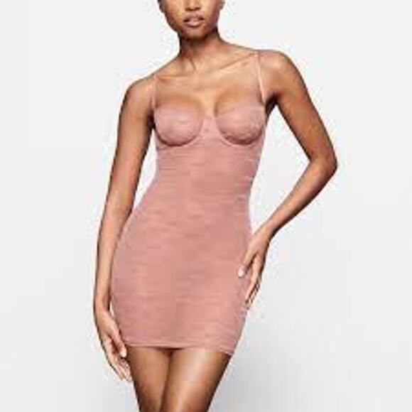 NEW Skims After Hours Slip Dress Rose Clay Logo Sheer Underwire Sexy Women XS - Picture 1 of 13